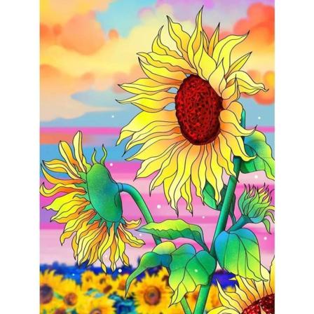 Timanttimaalaussetti aikuisille lapsille aloittelijoille, täysi pora auringonkukka