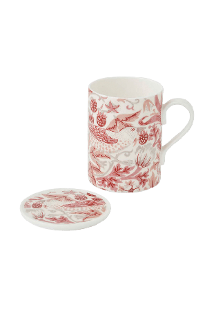 Morris & Co Mugg- och glasunderläggsset Strawberry Thief Madder Kök matlagning Röd 34CL