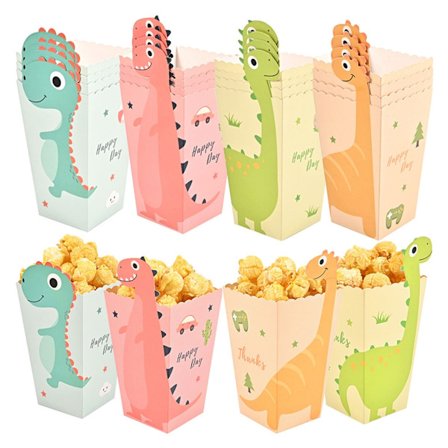 12 st Dinosaur Popcorn Box Pappershinkar Tecknade Popcornpåsar Kakförpackningslådor för Filmkväll Födelsedagsfest