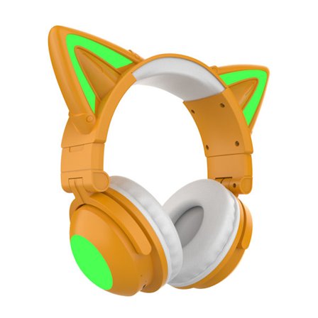 Vikbart Bluetooth Gaming Headset med Lysande Kattöron och Inbyggd Mikrofon för PC/PS4/PS5/Xbox/Switch (Khaki)