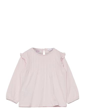 Long -Sleeved T-Shirt With Ruffles Pink Mango