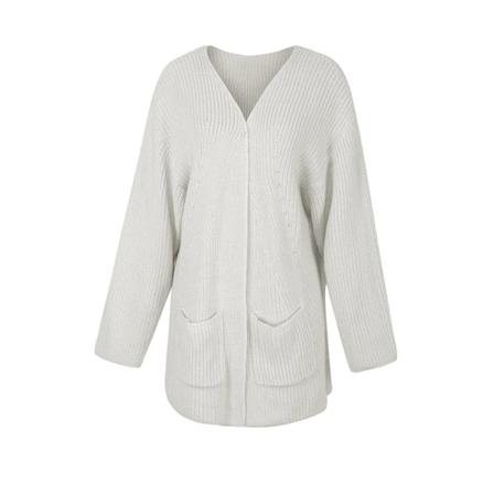 Enfärgad Pocket Sweater Cardigan För Kvinnor