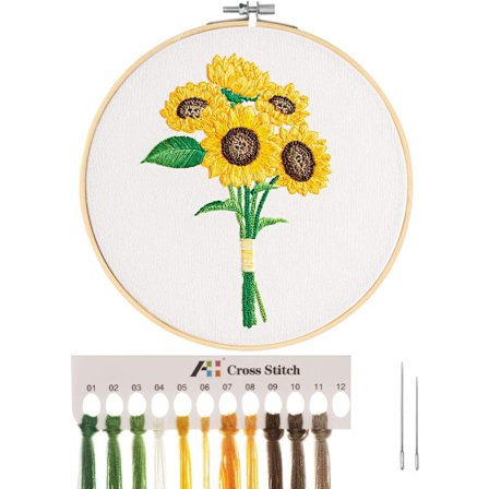 3D Korssting Broderi Starter Kit, Europæisk Stil Broderi Starter Kit med Solsikkebuket Mønster til Voksne Begyndere