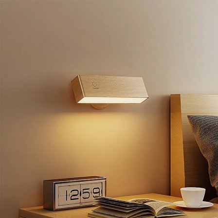 LED vegglampe i massivt tre, nattbordslampe i tre med base og avtakbart lampehode, 360° fleksibel justering av lyskilde, 4000K nøytralt lys.