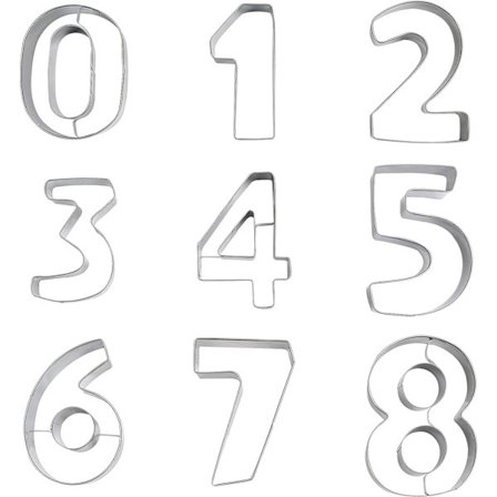 Sett med 9 nummer kakeformer - rustfritt stål kakeformer inkludert tallene 0-9 - Perfekte former for å bake kaker, dekorere kaker, glasur og f