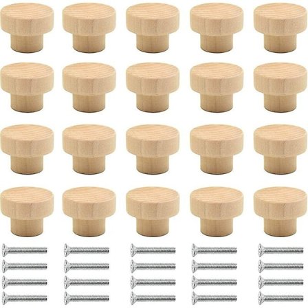 {XJ} 20 stk Treskapshåndtak Runde Naturtre Knotter Treskapsknott Tredørknott Skuffeknapp Egnet for Skap Skuffer Skap Kommode K