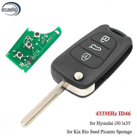 3-knaps flip-foldbar fjernbetjening 433mhz med Id46-chip til Hyundai I30/ix35 til Kia Rio Seed Seedpro Picanto Sportage for Kia