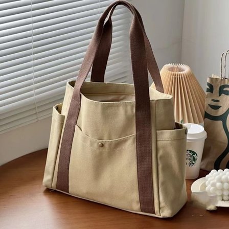 Stor Canvas Tote Bag for Arbeid, Pendling, College-Stil, Studentantrekk, Bok, Skulderbag