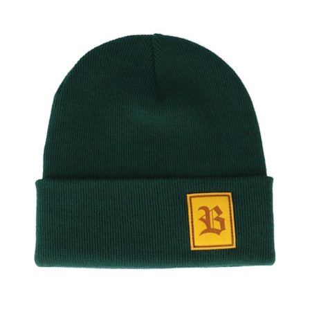 Bearded Man - Vert cuff Bonnet - Old English B Patch Bottle Green Beanie @ Hatstore