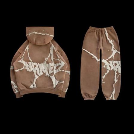 Gothic Grå Y2k hættetrøje Pink hættetrøje Mænd Pige Hip Hop Oversized sweatshirt Harajuku Punk Streetwear Løs Casual Y2k jakkesæt Sudadera Brown Set S