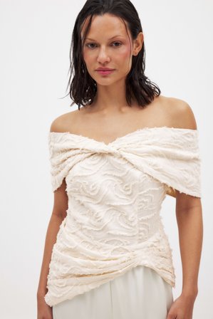 NA-KD ART Structured Off Shoulder Top - Off shoulder-toppe - Beige - EU 38