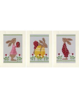 Broderikit Kort Påskharar 3-pack - Vervaco