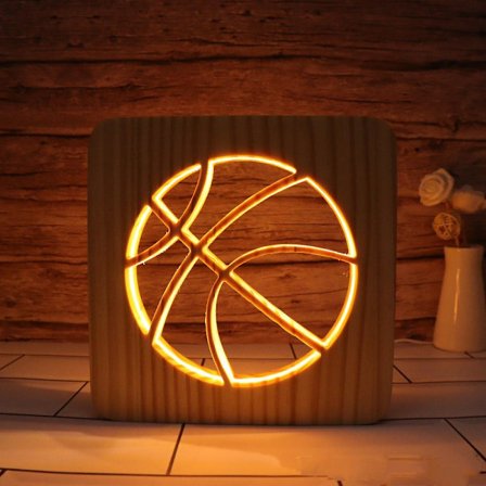 Koripallo LED yövalo massiivipuuta, vähän energiaa kuluttava, painonappikytkin, pehmeä lämmin valo, luova lahja ystäville, makuuhuoneen sisustus