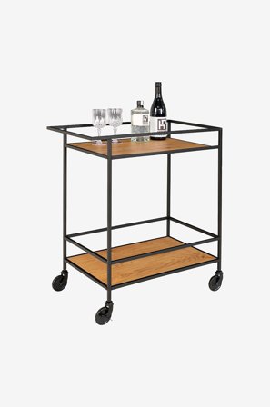 House Nordic - Bar Trolley Vita. Black frame with wheels and two Oak shelves - Brun - Trillebord - Fra Homeroom