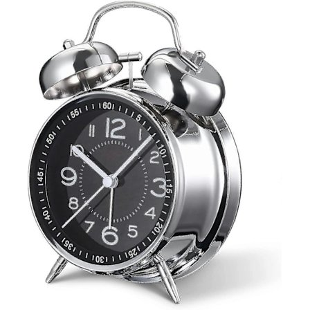Älykäs herätyskello syväunessa oleville aikuisille, 4 tuuman hiljainen äänetön kvartsi taustavalolla, kaksoiskello