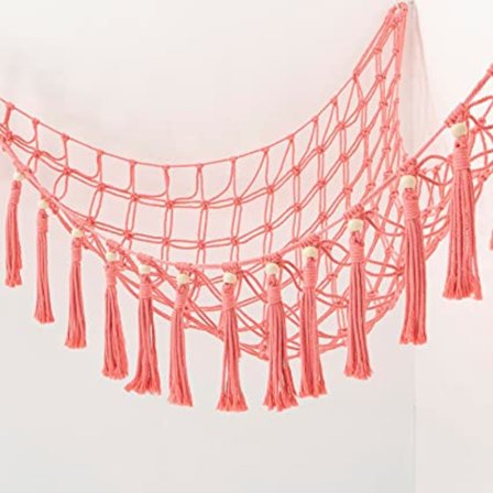Plyschdjurshängmatta hängande (rosa) - Tassel Lace Toy Hammock med