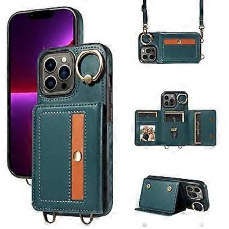 007 iPhone 13 Pro Skal Läder+TPU Telefonfodral med Ringhållare Kortfack (Stil C)