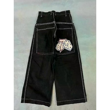 Miesten Naisten Retro Goth Korkeavyötäröiset Farkut Y2k Löysät Mustat Harajuku Hip Hop Kuvio Brodeerattu Siniset Denim Housut Leveälahkeiset Farkut