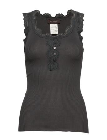 Silk Top W/Button & Lace Top Ærmeløs Top Grå Rosemunde
