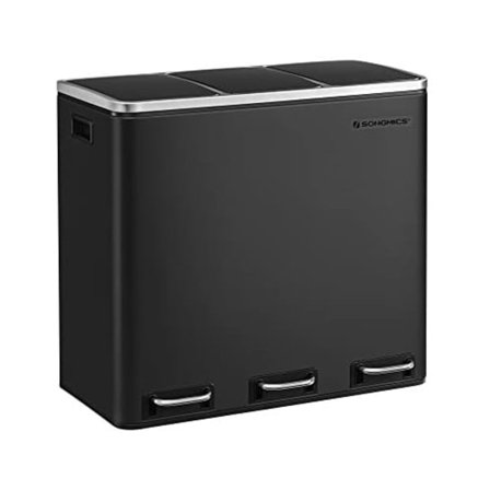 SONGMICS affaldsspand, 3 x 18 L trippelkøkken, 3-fags pedalbeholder, sort
