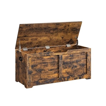 Rootz Skobænk med låg - Vintage brun skostativ - Opbevaring Ottoman - Spånplademateriale - 40 cm x 100 cm x 46 cm - Statisk belastning 136 kg