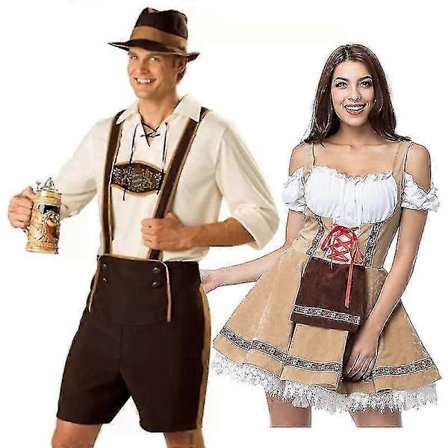 Traditionelle Oktoberfest Par Kostume Parade Værtshus Bartender Servitrice Outfit Cosplay Karneval Halloween Fancy Festkjole