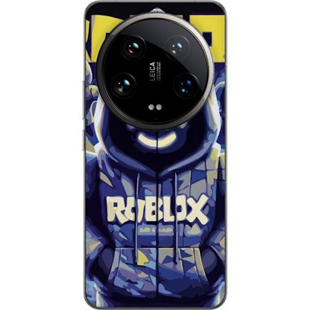 Kompatibelt Mobildeksel til Xiaomi Xiaomi 14 Ultra Blågul Roblox hettegenserfigur med minimalistisk neonstil og masket ansikt, moderne spillillustras