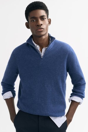 Soft Goat - Men's Half Zip - Men cashmere sweater - M - Washed Blue