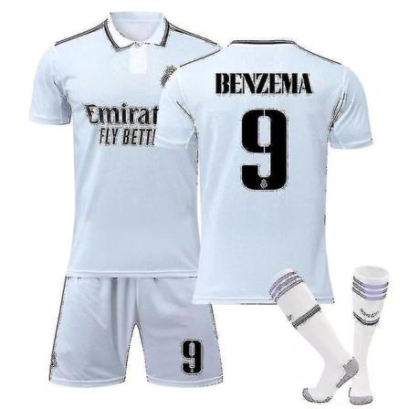 Ny sesong 2022-2023 Real Madrid fotballdraktsett Fotballuniformer Fotballdraktsett for barn, ungdom, menn BENZEMA 9 Kids 20(110-120CM)