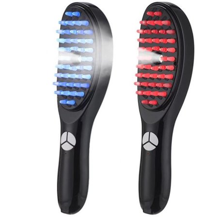 Hovedbundsmassage Kam - Med Rødt/Blåt Lysterapi - Vibrationsmassage - Hårstimulering - Anti-Hårtab - ABS Materiale - Sort