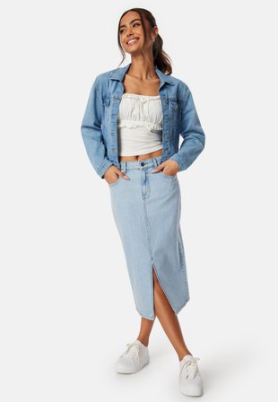 Happy Holly Denim Midi Slit Skirt Klær