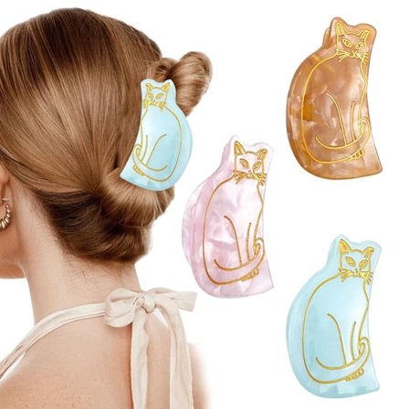 3 stk. kattehårklyper for kvinner jenter hårklyper dyreklyper søte kattehårtilbehør