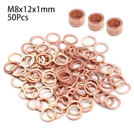 50 stk/100 stk kobberskive flad ringpakning 50 stk. M8X12X1MM