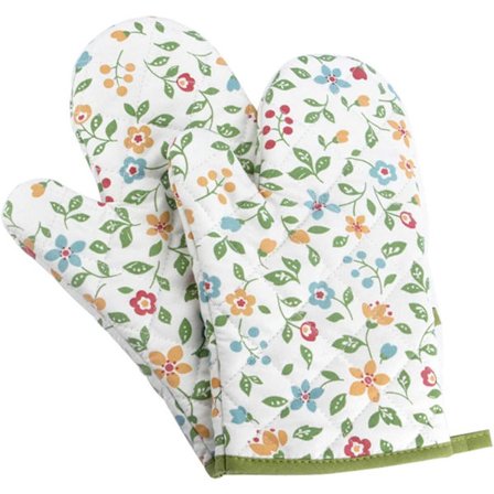 2 st Ugnshandskar Polyester Värmebeständiga för Grill Mikrovågsugn Kökshandskar Blomma Grön-