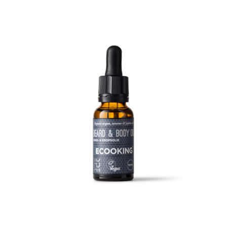 Ecooking Herre Skæg- & Kropsolie 20 ml - Multifunktionel, Frisk Citrusduft, Pleje af Skæg og Hud