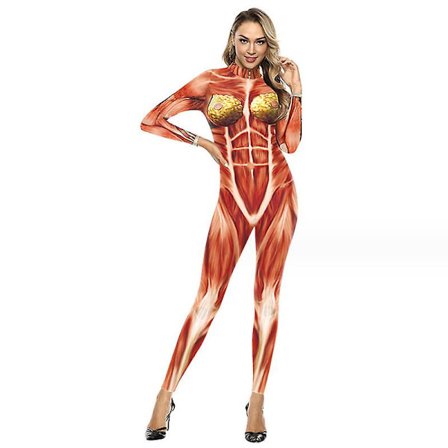 Kvinder Halloween 3d Muscle Print Costume Skinny Catsuit Stretch Jumpsuit Bodysuit