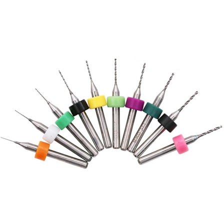 Sats med 10 karbidmikrobryggborr Diametrar från 0,3 mm till 1,2 mm 1/8" skaft - Mini routerborr med låda Precisionsverktyg för modelltillverkning