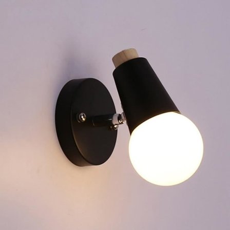 (Musta - kpl) Sisäkäyttöön tarkoitettu kylpyhuoneen seinävalaisin - Musta - Rauta ja massiivipuu - E27 - 1 lamppu - Moderni ja elegantti