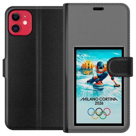 Kompatibelt Lommeboketui til Apple iPhone 11 Ishockeyillustrasjon med spillere i bevegelse på isen, Milano Cortina 2026, Milan-landemerker og olympisk
