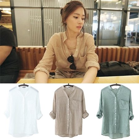 Dame Høst Topper Lin Knapper Ned Løs Casual Karriere Skjorte L Grønn