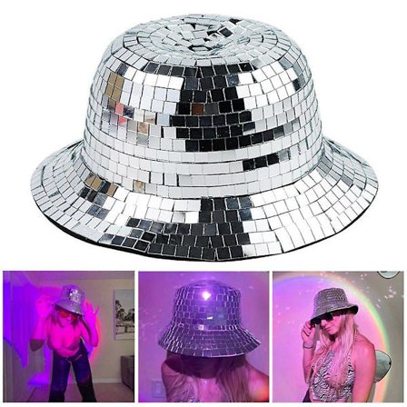 Glitter Speil Disco Bøttehatt, Full Paljett Disco Ball Hatter For DJ Klubb Bar, Unisex Disco Ball Festival Visir Fiskerhatt