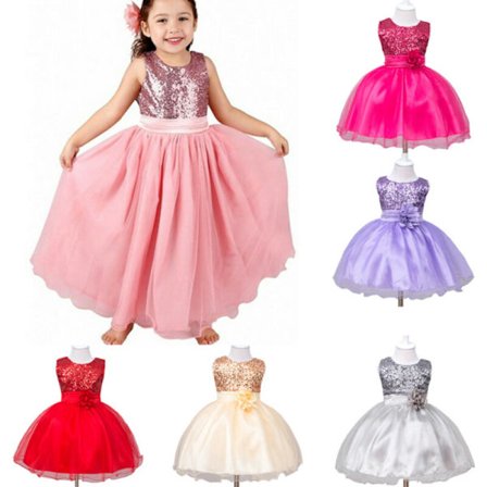 Flickor Paljetter Holiday Fancy Dress Party Bröllop Brudtärnklänning