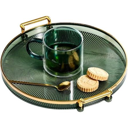 Rådden Osmannisk Bakke Rund Rådden Serveringsbakke Vævet Kurvebakke med Håndtag til Morgenmad Drikkevarer Snacks