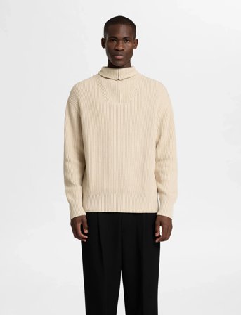 Selected Slhdry Ls Knit Relaxed Half Zip - Cream - S