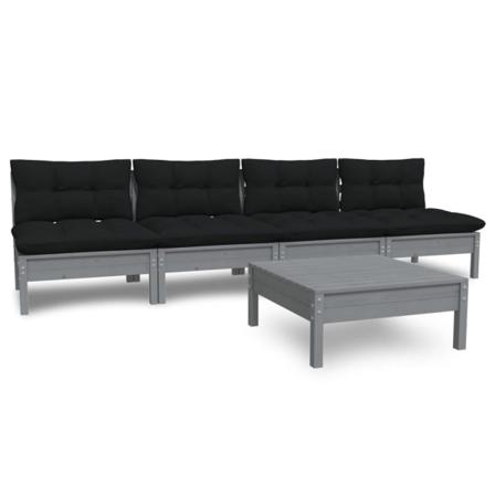 Vidaxl Loungegrupp Med Antracit Dynor 8 Delar Massiv Furu Grå