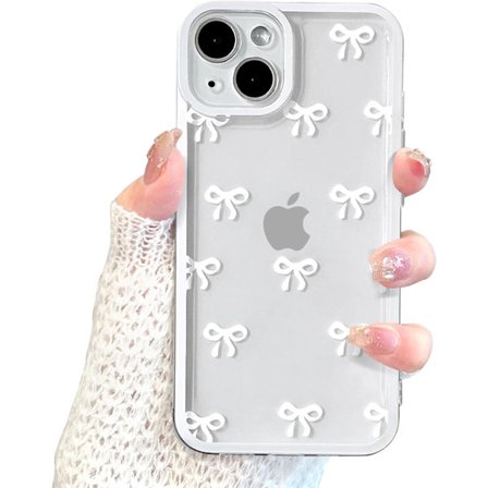 iPhone 15 Cover, Klar Sødt Båndsløjfe Mønster Æstetisk Transparent Telefon Cover Hævet Kamerabeskyttelse Stilfuld Slank-Hvid