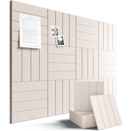 12-pak selvklæbende akustikpaneler – Lydabsorberende vægpaneler i høj densitet 30 × 30 × 1 cm, med stor opslagstavle i filt