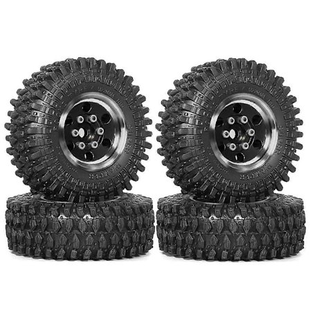 4st 55mm 1.0 tum Metall Beadlock Hjul Däck för 1/18 1/24 RC Crawler Bil TRX4M SCX24 Uppgraderingsdelar Tillbehör Svart