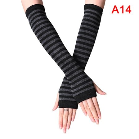 Y2K Fashion Kvinder Piger Stribede Albue Handsker Varmere Strikket Lon