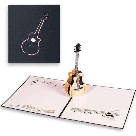 3D bursdagskort, eksamenskort, minnekort, musikkfest-invitasjonskort, gitar popup-kort, med-